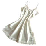 New Sexy Women Silk Lace Nightgowns V-Neck Spaghetti Straps Nightdress Sleepwear 7215