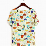 New Sexy Women Colorful Birds Chiffon shirt Batwing Loose Blouse Casual Tops #00225