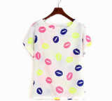 New Sexy Women Colorful Birds Chiffon shirt Batwing Loose Blouse Casual Tops #00225