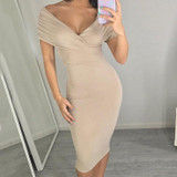 New Sexy Deep V-Neck Short Batwing Sleeve Bodycon Dresses Formal Evening Party Club Sexy Sheath Dress