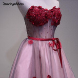 New Rosy Tulle Lace Cocktail Dress short Mother of the Bride Dresses Formal Prom Gowns Wedding Party Vestidos de coctel 2017