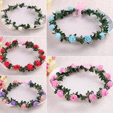 New Rose Flower Crown Headband Wreath Party Wedding Bridal Garland Hairband Headwear