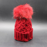 Fur Pompom Hat Ladies Warm Knitted Wool Beanie Cap Winter Dyed Real Raccoon Fur Hats For Women