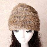 Fur Hat Women's Hat 100% Natural Knitted Genuine Rabbit Fur Winter Hats For Women Fashion Cap Warm Beanies Lady headwear  Bone