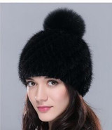 Fur Hat Guarantee 100% Natural Genuine Mink Fur Cap Women Knitted Black Beanie Hats For Winter Bone Fashion Warm Pineapple Caps