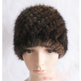 Fur Hat Guarantee 100% Natural Genuine Mink Fur Cap Women Knitted Black Beanie Hats For Winter Bone Fashion Warm Pineapple Caps