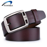 FUNTEKS 100% cowhide genuine leather belts for men luxury brand designer men's pin buckle belt men high quality FUNTEKS 100% cowhide genuine leather belts for men luxury brand designer men's pin buckle belt men high quality