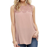 FUNOC Summer Lace Chiffon Blouse Office Women Shirts Shirt Women Sleeveless White Top Blouses Shirts Female Crochet Tops 2017