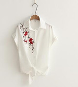 Freshness embroidery short Sleeve Women Blouses And Shirts White cat Female Ladies Casual Shirt Tops Plus Size Blusas Blouse