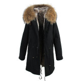 JAZZEVAR women's army green Large color raccoon fur hooded coat parkas outwear long detachable lining winter jacket brand style