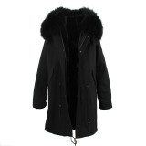 JAZZEVAR women's army green Large color raccoon fur hooded coat parkas outwear long detachable lining winter jacket brand style