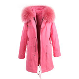 JAZZEVAR women's army green Large color raccoon fur hooded coat parkas outwear long detachable lining winter jacket brand style