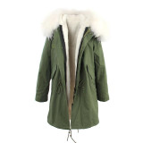 JAZZEVAR women's army green Large color raccoon fur hooded coat parkas outwear long detachable lining winter jacket brand style
