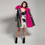 JAZZEVAR women's army green Large color raccoon fur hooded coat parkas outwear long detachable lining winter jacket brand style