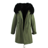 JAZZEVAR women's army green Large color raccoon fur hooded coat parkas outwear long detachable lining winter jacket brand style