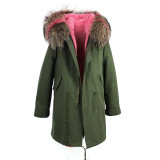 JAZZEVAR women's army green Large color raccoon fur hooded coat parkas outwear long detachable lining winter jacket brand style