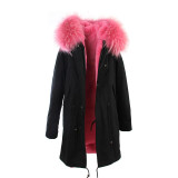 JAZZEVAR women's army green Large color raccoon fur hooded coat parkas outwear long detachable lining winter jacket brand style