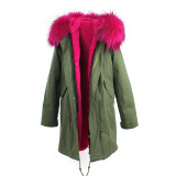JAZZEVAR women's army green Large color raccoon fur hooded coat parkas outwear long detachable lining winter jacket brand style