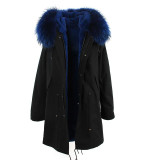 JAZZEVAR women's army green Large color raccoon fur hooded coat parkas outwear long detachable lining winter jacket brand style