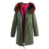 JAZZEVAR women's army green Large color raccoon fur hooded coat parkas outwear long detachable lining winter jacket brand style
