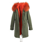 JAZZEVAR women's army green Large color raccoon fur hooded coat parkas outwear long detachable lining winter jacket brand style