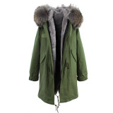 JAZZEVAR women's army green Large color raccoon fur hooded coat parkas outwear long detachable lining winter jacket brand style