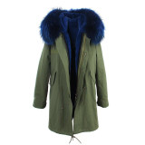 JAZZEVAR women's army green Large color raccoon fur hooded coat parkas outwear long detachable lining winter jacket brand style