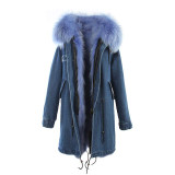 JAZZEVAR new fashion woman luxurious raccoon fur collar hooded coat white thick real fur liner parkas long winter jacket