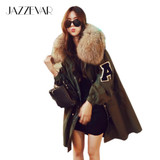 JAZZEVAR New winter jacket loose clothing hooded coat women's parkas army green large raccoon fur collar outwear TOP quality