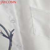 JAYCOSIN New Fashion Women's White Full Sleeve Rose Flower Printed Blouse Turn Down Collar Chiffon Shirts 160126 Drop Shipping