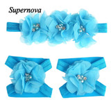 JAYCOSIN Foot Flower Barefoot Sandals + Headband Set hair accessories Girl headband cute hair band newborn floral headband