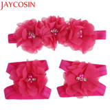 JAYCOSIN Foot Flower Barefoot Sandals + Headband Set hair accessories Girl headband cute hair band newborn floral headband