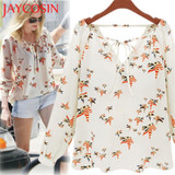 JAYCOSIN 2017 New Women Summer Casual Long Sleeve Tether Blouse Chiffon Floral Shirt Dropshipping L616 Free Shiping