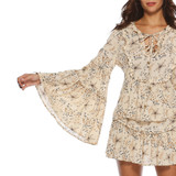 Jastie Gypsy Collective Celestial Blouse V-Neck with Tie Oversized Flare Sleeve Women Shirt Top Boho Stars Print Blouses Blusa