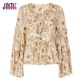Jastie Gypsy Collective Celestial Blouse V-Neck with Tie Oversized Flare Sleeve Women Shirt Top Boho Stars Print Blouses Blusa