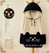 Japanese Mori Girl Kawaii Women Hoodie Cat Face With Cute Ear Sweatshirt Cartoon Moew Neko Atsume Hoodies Women's Clothing