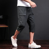 Japanese Male Big Pocket Casual Pants Mens Fashion Big Size Harem Pant Jogger Calf Length Trousers