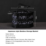 Japan Vintage Bamboo Handwoven Teaware Storage Basket Outdoor Travel Portable Handbag Camping Drinkware Box Food Fruit Hand Bag