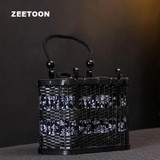 Japan Vintage Bamboo Handwoven Teaware Storage Basket Outdoor Travel Portable Handbag Camping Drinkware Box Food Fruit Hand Bag