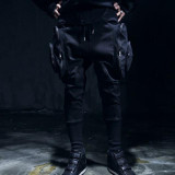 Jamickiki Brand Mens High Streetwear Harem Pants 2016 Korean Style Fashion Side Big Pockets Design Black Casual Trousers Men