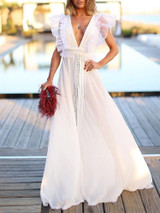 Fashion Flutter Sleeves Patchwork Maxi Dress