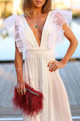 Fashion Flutter Sleeves Patchwork Maxi Dress