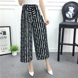 Fashion Flora Embroidery Pants Women High Waist Slim Female Wide Leg Pants Vintage Black Split Ladies Casual Pants witth Bow tie