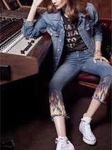 Fashion Flame Pattern Bell-bottoms Jean Pants Bottoms