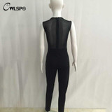 Fashion Fix Rhinestone Mesh Black  Sheer Rompers Womens Jumpsuit bodycon Sleeveless One Piece Sexy combinaison femme QL2487