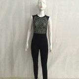 Fashion Fix Rhinestone Mesh Black  Sheer Rompers Womens Jumpsuit bodycon Sleeveless One Piece Sexy combinaison femme QL2487