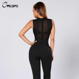 Fashion Fix Rhinestone Mesh Black  Sheer Rompers Womens Jumpsuit bodycon Sleeveless One Piece Sexy combinaison femme QL2487