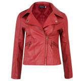 Fashion Female Red Slim PU Leather Jacket Women Coat Short Jacket