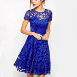 Fashion Fashion Women Floral Lace Dress Short Sleeve Summer Party Casual Mini Dress
