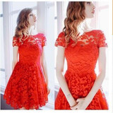 Fashion Fashion Women Floral Lace Dress Short Sleeve Summer Party Casual Mini Dress